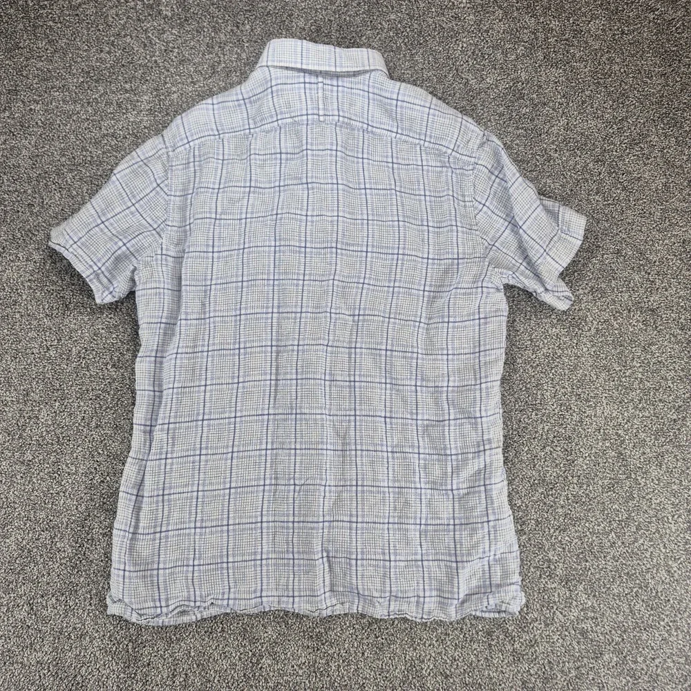 Banana Republic‎ Linen Button Up Shirt Men's Medium Blue Plaid Short Sleeve